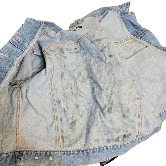 Vintage 90s Denim Jacket Women Medium Wash Dakota Blue Jean Black Coat 10 8 Fall - Picture 8 of 16